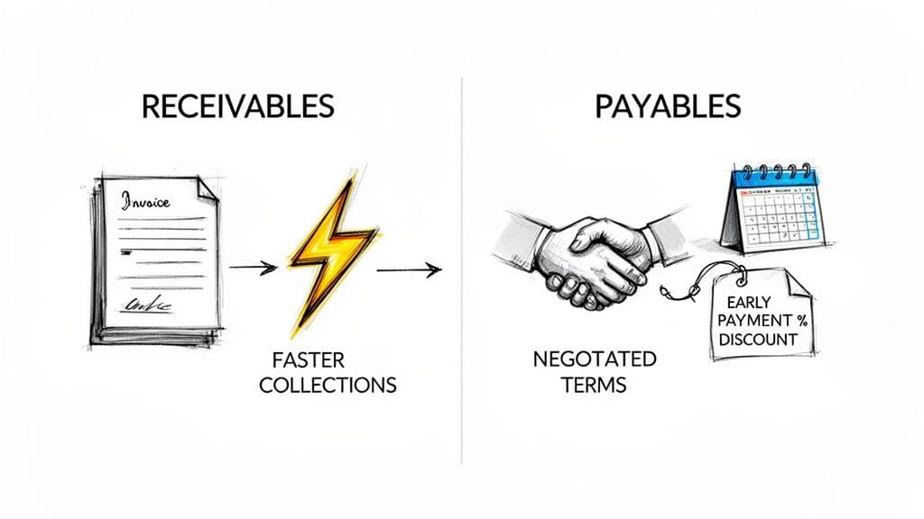 Illustrative sketch showing cash flow management with faster receivables collection and negotiated payables terms.