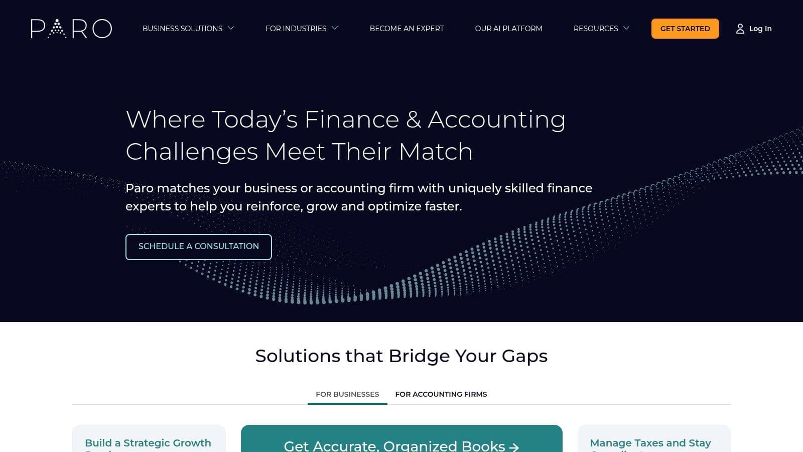 Paro's website explaining its outsourced accounting services.