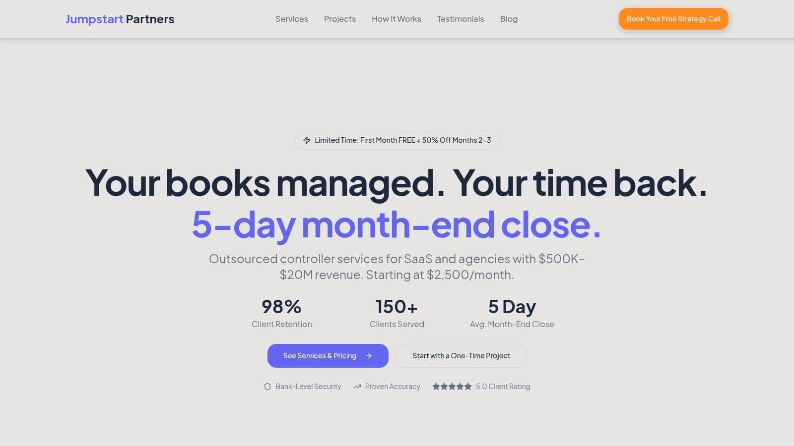 Jumpstart Partners service page showing their focus on SaaS, Agencies, and E-commerce