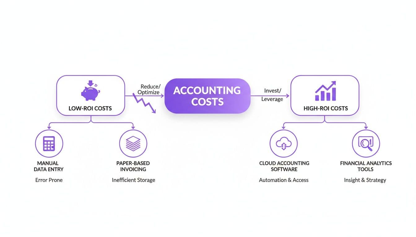 Diagram illustrating how to reduce low-ROI accounting costs like manual data entry and invest in high-ROI solutions.