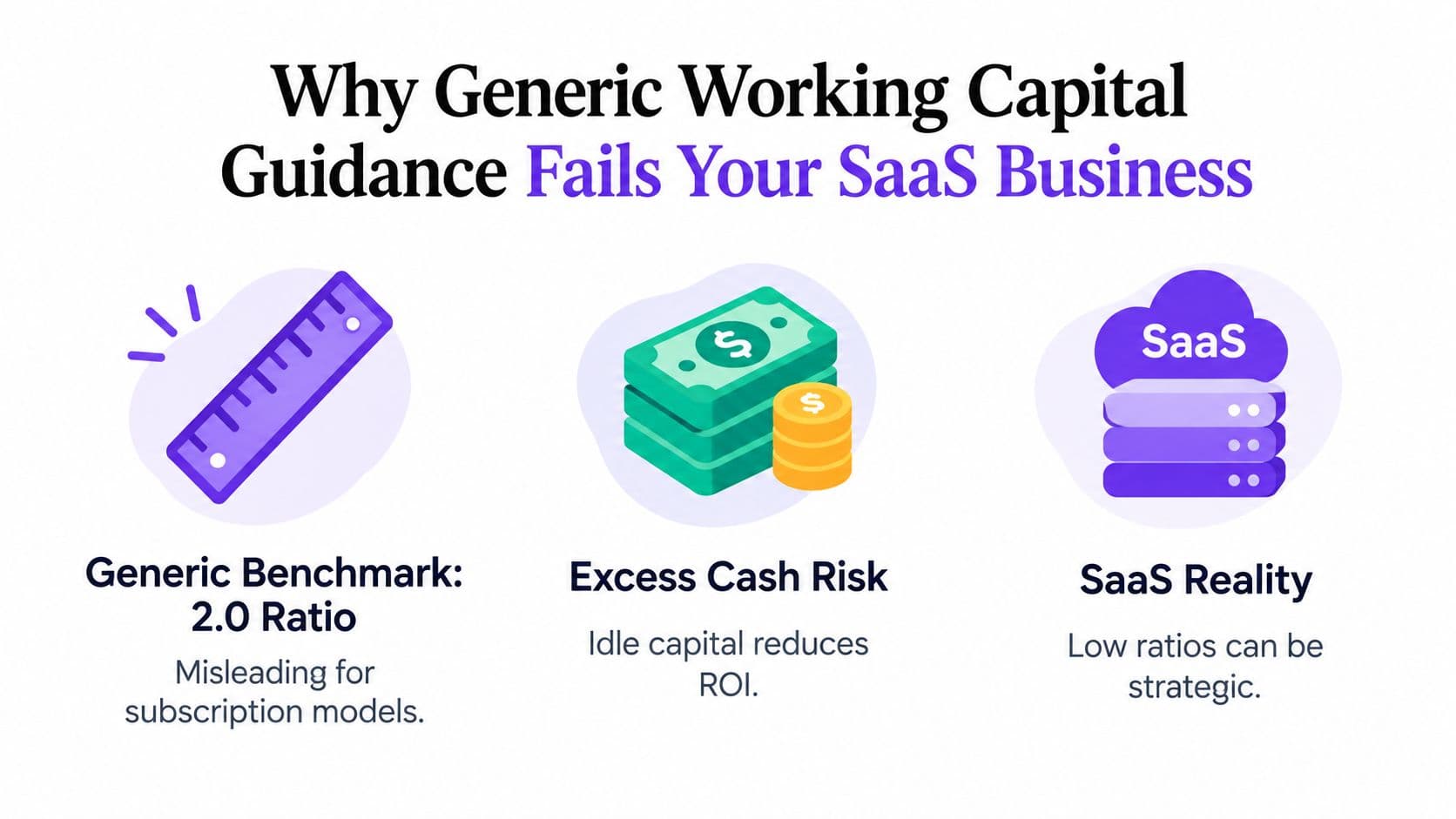 An infographic explaining why generic working capital benchmarks are misleading for SaaS business models.