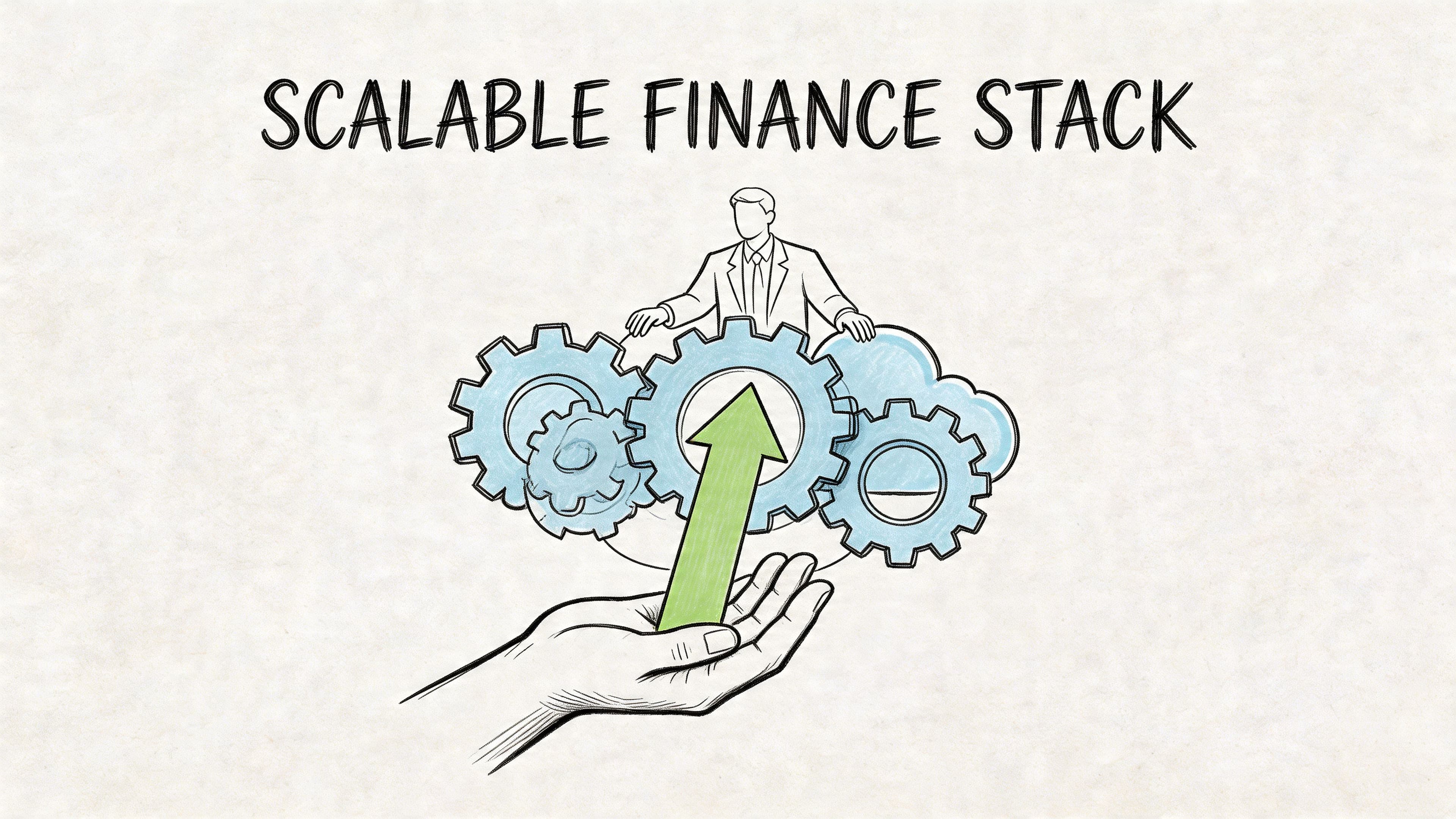 A hand holding a green upward arrow beneath a set of gears and a businessman figure.