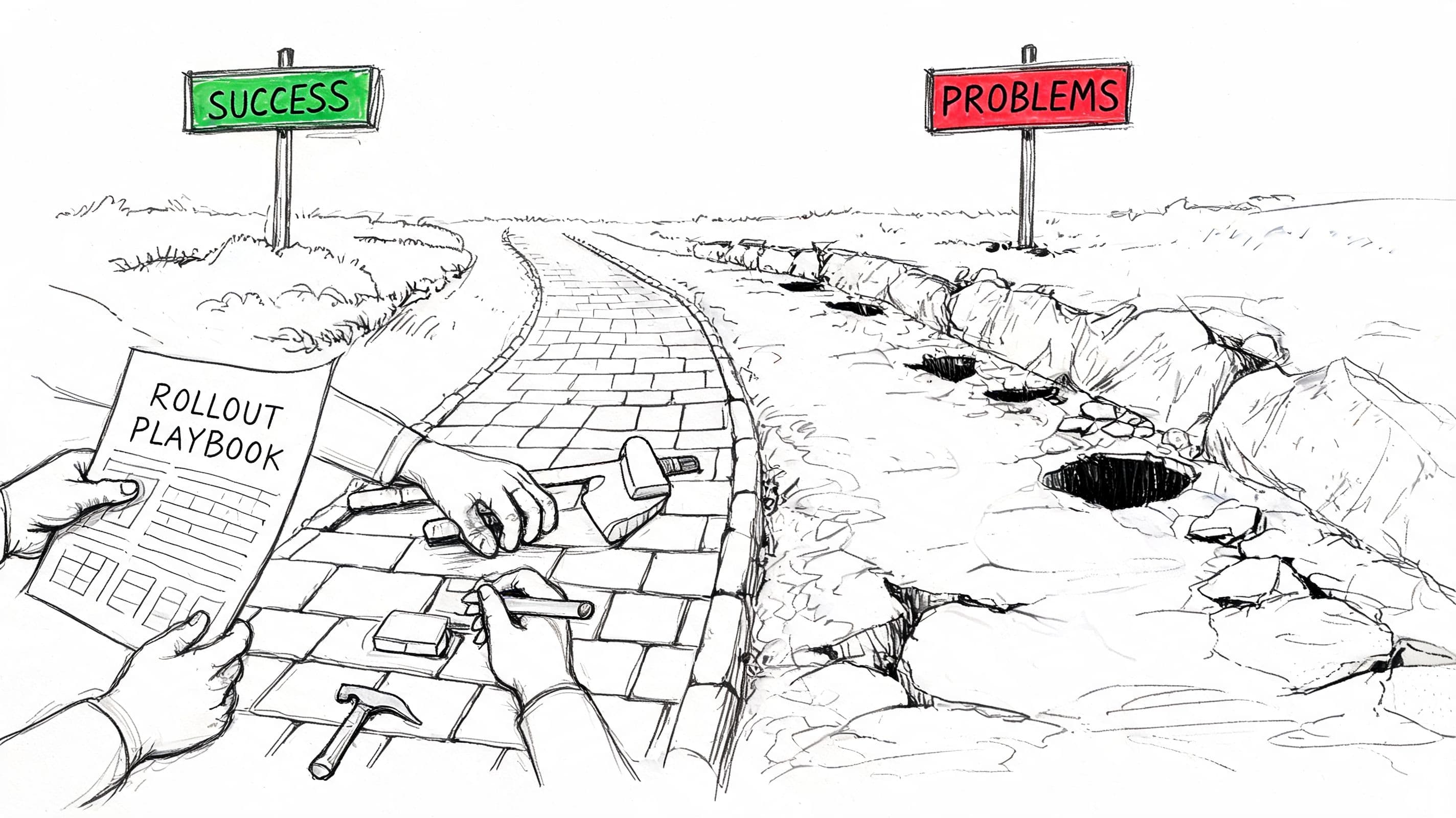 A person using a rollout playbook to pave a path toward success while avoiding potential problems.