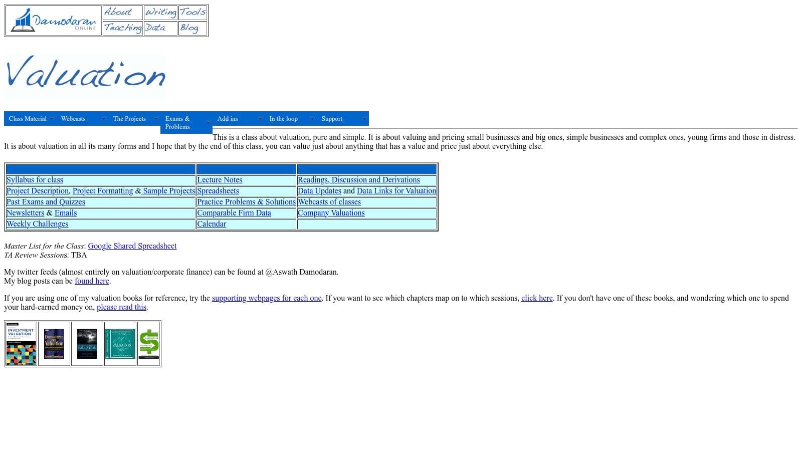 Aswath Damodaran – NYU Stern Valuation Spreadsheets & Data